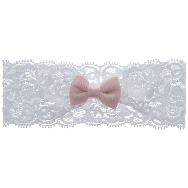 Parsa Beauty PARSA Baby Haarband weiß Spitze mit rosa Schleife